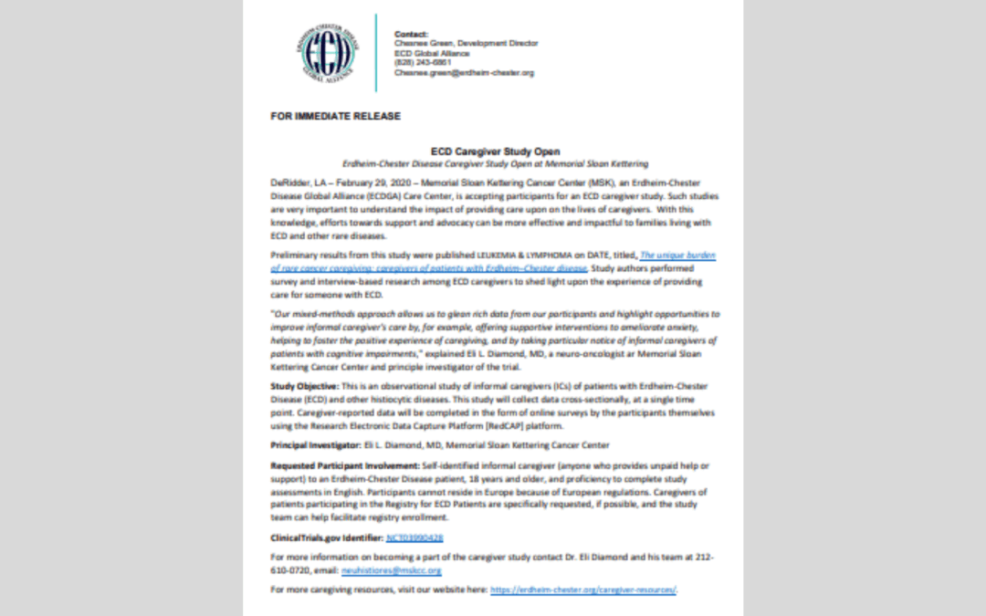 ECD Estudo sobre cuidadores aberto no Memorial Sloan Kettering