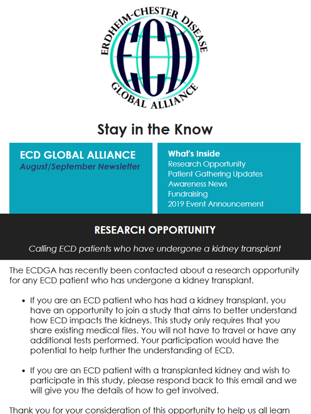 August/September Newsletter