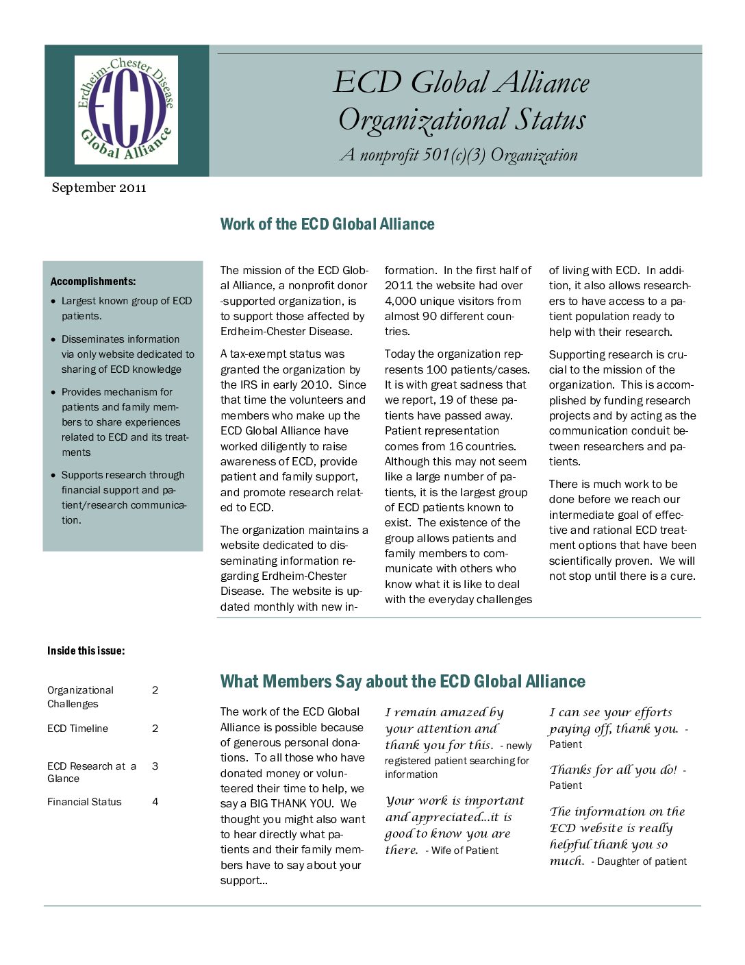 Organizational Status – September 2011